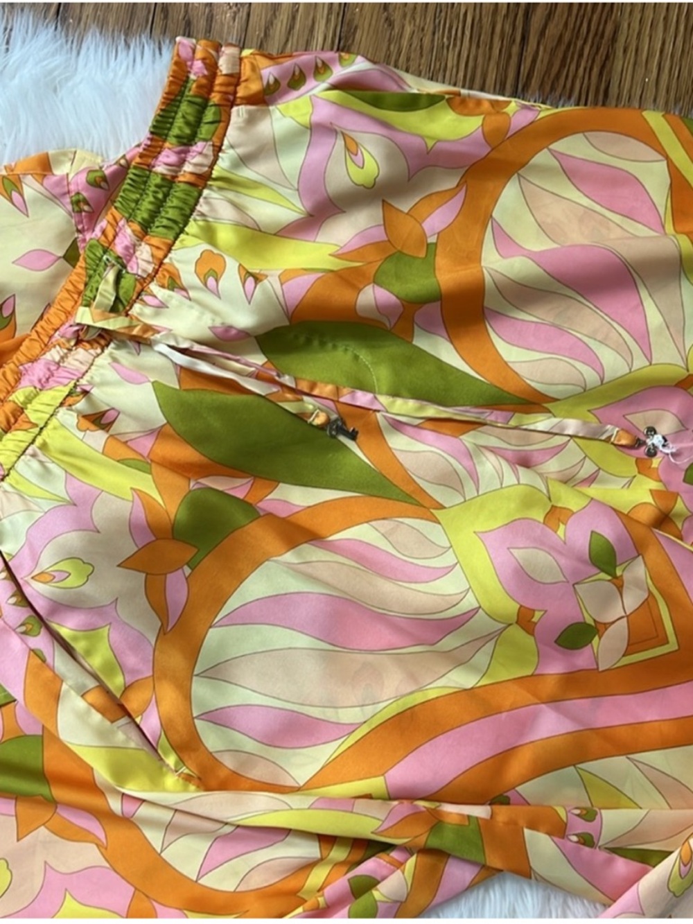 Zara Vibrant Abstract 70's Pink Orange Yellow Green Printed Set - Picture 5 of 13